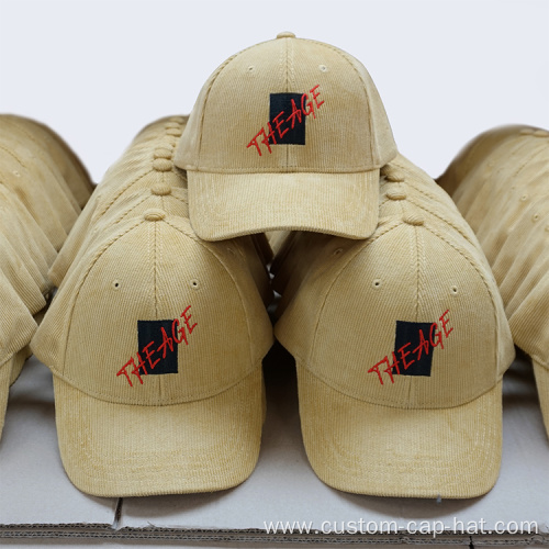 Wholesale Beige Embroidered Corduroy Baseball Cap